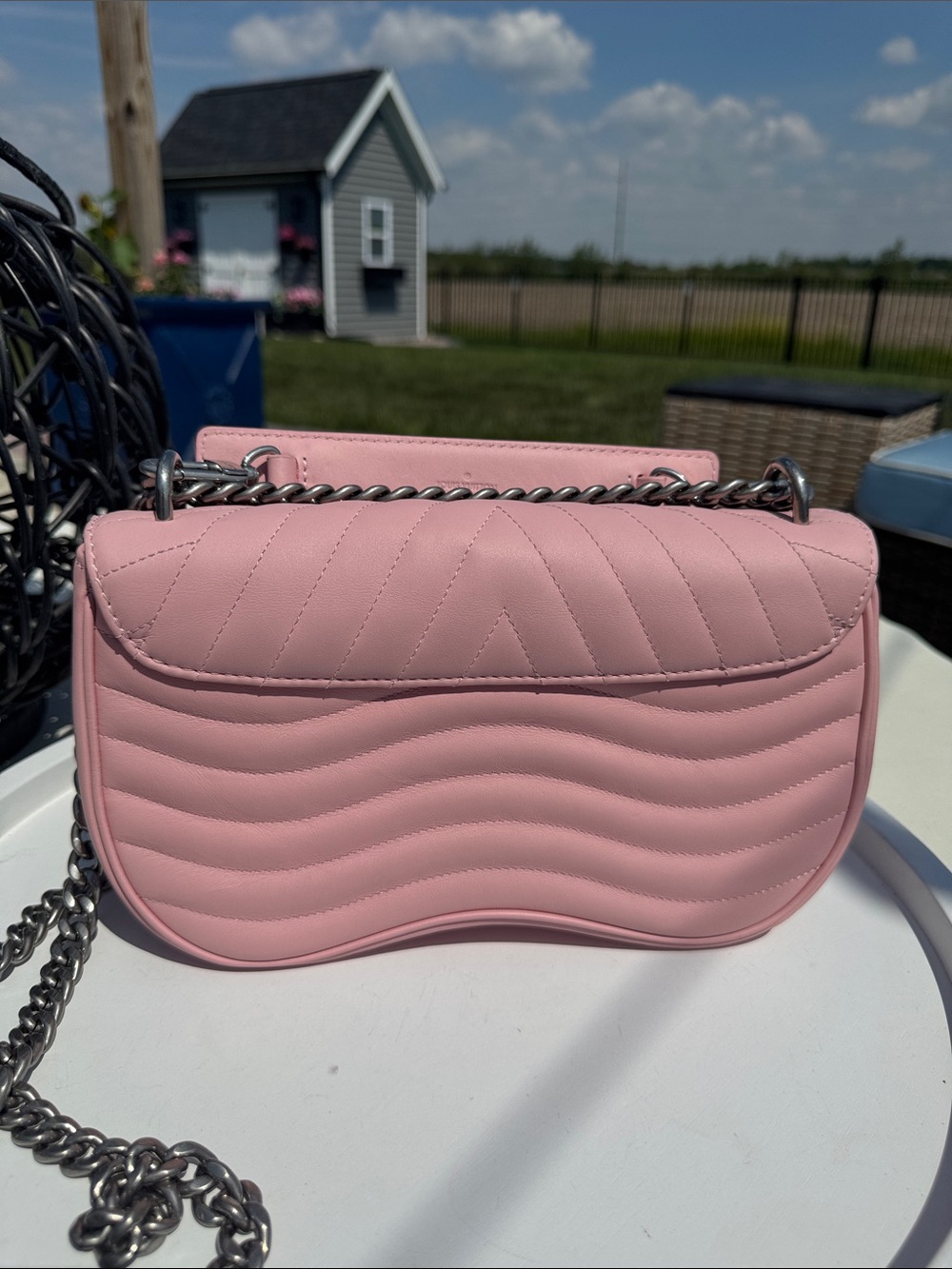 Louis Vuitton Pink Quilted Chain Wave Bag with Multicolor Vuitton Logo - Picture 7 of 10